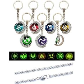 XUBWVW Genshin Eye of God 7 Elements Necklace Anime Game Moon Pendant Glass Dome Crescent Keychain Can DIY into a Necklace in Saudi Arabia