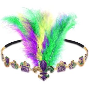 NVENF Mardi Gras Headbands, Mardi Gras Accessories Feather Fascinators, Mask Fleur De Lis Hairbands Carnival Parade Headwear in Saudi Arabia