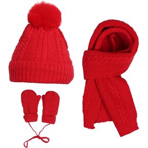 Lifup 3Pc Kids Winter Hat Scarf Mittens Set for Boys Girls Age 6-10, Knitted Beanie Hat Gloves Neck Warmer