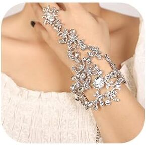 Denifery Rhinestones Finger Ring Bracelet Hand Chain Bracelets with Ring Slave Bracelets Boho Bangle Bracelets Wedding Hand Harness Hand Accessories for Women and Girls in Kuwait