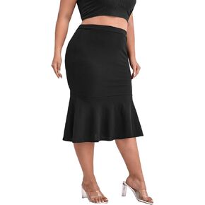 MakeMeChic Women's Plus Size Ruffle Hem High Waist Bodycon Pencil Skirt