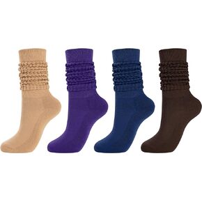 جوارب SOMIRO النسائية المترهلة 4 أزواج، جوارب ملونة لطيفة ومتماسكة مكدسة للخريف والشتاء جوارب Scrunchie