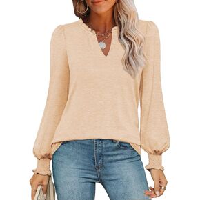 Kikula Womens Puff Sleeve Blouse Long Sleeve Shirt Tunic Tops Dressy Casual