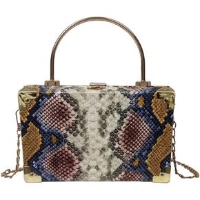 Womens Fashion Snakeskin Evening Handbag Top Handle Clutch Purse Chain Shoulder Cross-body Bag