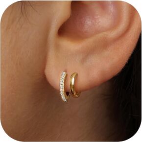 Risamil Gold Earrings for Women Dainty Cubic Zirconia Earrings Studs Small Gold Hoop Earrings Trendy 14K Gold Hoop Earrings Lightweight Hoop Earrings for Women Jewelry Gift in Saudi Arabia