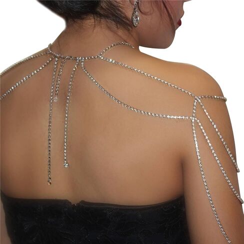 سلسلة كتف فاخرة من حجر الراين، سلسلة ظهر متعددة الطبقات بشراشيب كريستالية، سلسلة حزام كتف كريستالية للعرائس وحفلات الزفاف للنساء in Kuwait