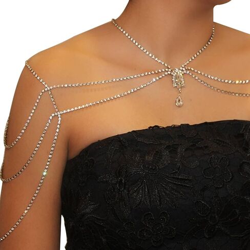 سلسلة كتف فاخرة من حجر الراين، سلسلة ظهر متعددة الطبقات بشراشيب كريستالية، سلسلة حزام كتف كريستالية للعرائس وحفلات الزفاف للنساء in Kuwait