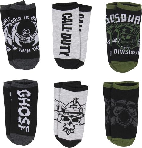 Bioworld Call Of Duty Men's Modern Warfare Black Ops Video Game No-Show Ankle Socks 6 Pair Pack, Multicolor, 8 in Saudi Arabia