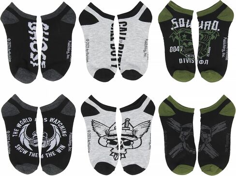 Bioworld Call Of Duty Men's Modern Warfare Black Ops Video Game No-Show Ankle Socks 6 Pair Pack, Multicolor, 8 in Saudi Arabia