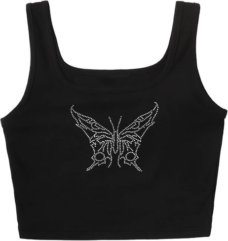 Verdusa Women's Square Neck Sleeveless Rhinestone Butterfly Tank Crop Top in Saudi Arabia
