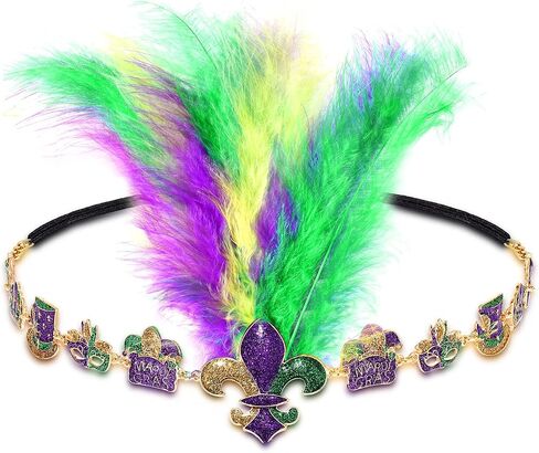 NVENF Mardi Gras Headbands, Mardi Gras Accessories Feather Fascinators, Mask Fleur De Lis Hairbands Carnival Parade Headwear in Saudi Arabia