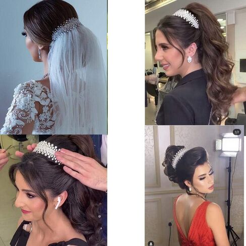 Aoligrace Cubic Zirconia CZ Wedding Tall Tiaras and Crowns Crystal Bridal Headpiece Pageant Hair Accessories for Women HG0019 (Gold) in Saudi Arabia