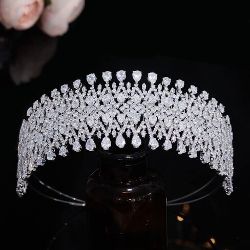 Aoligrace Cubic Zirconia CZ Wedding Tall Tiaras and Crowns Crystal Bridal Headpiece Pageant Hair Accessories for Women HG0019 (Gold) in Saudi Arabia