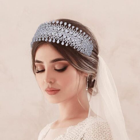 Aoligrace Cubic Zirconia CZ Wedding Tall Tiaras and Crowns Crystal Bridal Headpiece Pageant Hair Accessories for Women HG0019 (Gold) in Saudi Arabia