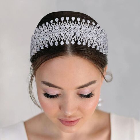 Aoligrace Cubic Zirconia CZ Wedding Tall Tiaras and Crowns Crystal Bridal Headpiece Pageant Hair Accessories for Women HG0019 (Gold) in Saudi Arabia