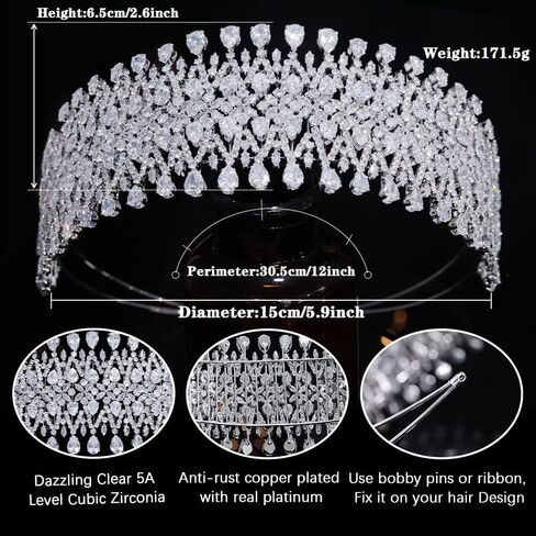 Aoligrace Cubic Zirconia CZ Wedding Tall Tiaras and Crowns Crystal Bridal Headpiece Pageant Hair Accessories for Women HG0019 (Gold) in Saudi Arabia