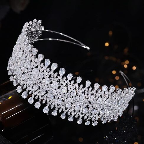 Aoligrace Cubic Zirconia CZ Wedding Tall Tiaras and Crowns Crystal Bridal Headpiece Pageant Hair Accessories for Women HG0019 (Gold) in Saudi Arabia