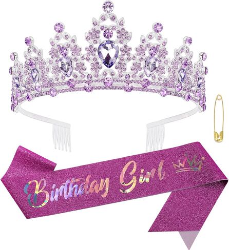 SuPoo Birthday Crowns for Women Birthday Sash and Crown Kit Blue Birthday Tiara Rhinestones Crown with Comb Glitter Birthday Girls Sash Crystal Headband Happy Birthday Decorations Hair Accessory in Saudi Arabia