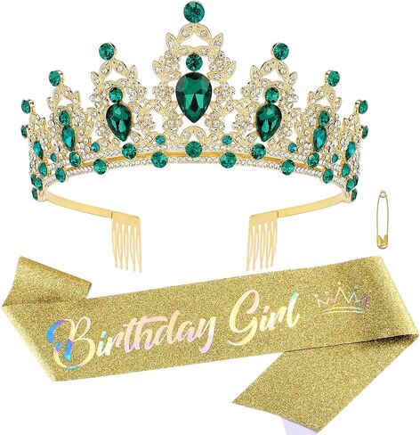 SuPoo Birthday Crowns for Women Birthday Sash and Crown Kit Blue Birthday Tiara Rhinestones Crown with Comb Glitter Birthday Girls Sash Crystal Headband Happy Birthday Decorations Hair Accessory in Saudi Arabia