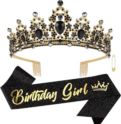 SuPoo Birthday Crowns for Women Birthday Sash and Crown Kit Blue Birthday Tiara Rhinestones Crown with Comb Glitter Birthday Girls Sash Crystal Headband Happy Birthday Decorations Hair Accessory in Saudi Arabia