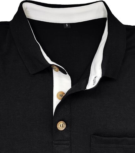 Men's Long Sleeve Polo Shirts with Pocket, Casual Classic Button Basic Solid Color Patchwork Tees Stylish Tops in Kuwait