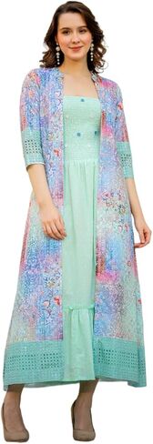 فستان FASHION DWAR نسائي قصير مطبوع من القطن بأكمام 3/4 in Kuwait