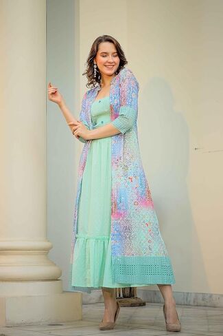 فستان FASHION DWAR نسائي قصير مطبوع من القطن بأكمام 3/4 in Kuwait