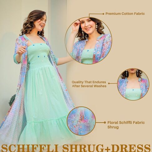 فستان FASHION DWAR نسائي قصير مطبوع من القطن بأكمام 3/4 in Kuwait