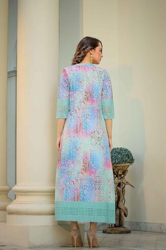 فستان FASHION DWAR نسائي قصير مطبوع من القطن بأكمام 3/4 in Kuwait