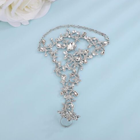 Denifery Rhinestones Finger Ring Bracelet Hand Chain Bracelets with Ring Slave Bracelets Boho Bangle Bracelets Wedding Hand Harness Hand Accessories for Women and Girls in Kuwait