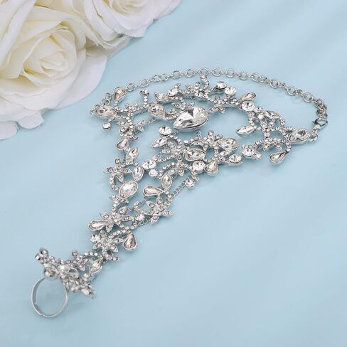 Denifery Rhinestones Finger Ring Bracelet Hand Chain Bracelets with Ring Slave Bracelets Boho Bangle Bracelets Wedding Hand Harness Hand Accessories for Women and Girls in Kuwait