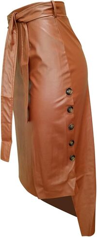 Womens High Waisted Belted Leather Pencil Skirt Side Button Split Faux Leather Work Midi Skirt Wrap in Saudi Arabia