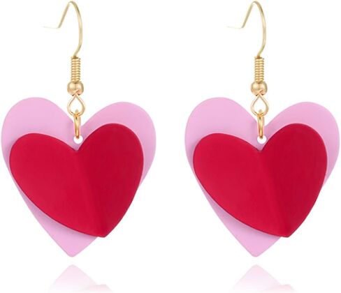 coadipress Pink Love Heart Valentine's Day Hoop Earrings for Women Fashion Statement Earring Heart Dangle Earrings Pink Earrings Valentine's Day Gifts in Kuwait