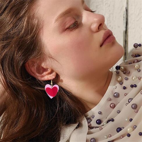 coadipress Pink Love Heart Valentine's Day Hoop Earrings for Women Fashion Statement Earring Heart Dangle Earrings Pink Earrings Valentine's Day Gifts in Kuwait