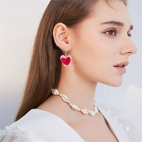 coadipress Pink Love Heart Valentine's Day Hoop Earrings for Women Fashion Statement Earring Heart Dangle Earrings Pink Earrings Valentine's Day Gifts in Kuwait
