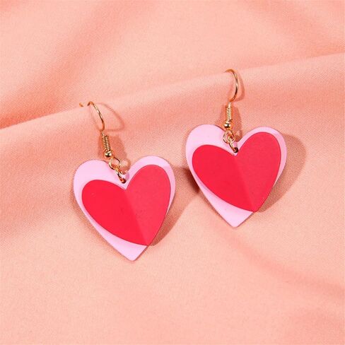 coadipress Pink Love Heart Valentine's Day Hoop Earrings for Women Fashion Statement Earring Heart Dangle Earrings Pink Earrings Valentine's Day Gifts in Kuwait