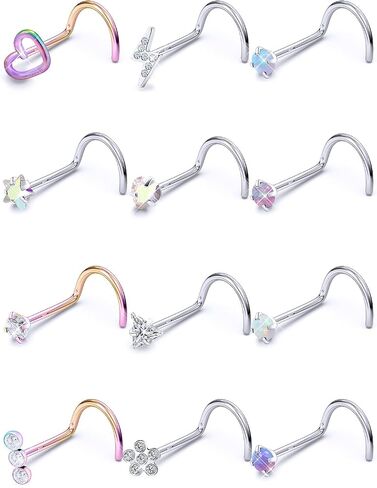 Prjndjw Opal Nose Rings Studs 20G Surgical Steel Nose Rings Studs Hypoallergenic diamond Silver Nose Piercing jewelry l shaped nose ring cubic zirconia corkscrew straight opal nose stud 2mm in Saudi Arabia