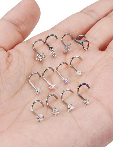 Prjndjw Opal Nose Rings Studs 20G Surgical Steel Nose Rings Studs Hypoallergenic diamond Silver Nose Piercing jewelry l shaped nose ring cubic zirconia corkscrew straight opal nose stud 2mm in Saudi Arabia