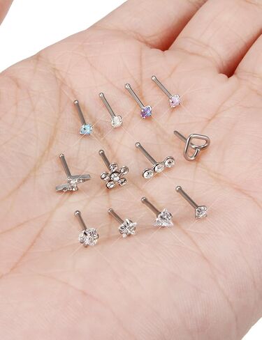 Prjndjw Opal Nose Rings Studs 20G Surgical Steel Nose Rings Studs Hypoallergenic diamond Silver Nose Piercing jewelry l shaped nose ring cubic zirconia corkscrew straight opal nose stud 2mm in Saudi Arabia