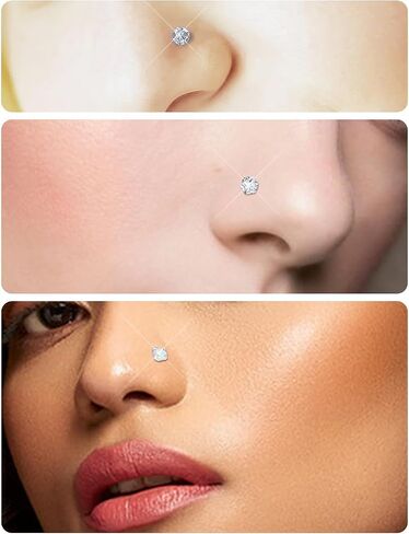 Prjndjw Opal Nose Rings Studs 20G Surgical Steel Nose Rings Studs Hypoallergenic diamond Silver Nose Piercing jewelry l shaped nose ring cubic zirconia corkscrew straight opal nose stud 2mm in Saudi Arabia