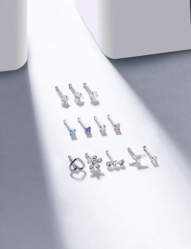 Prjndjw Opal Nose Rings Studs 20G Surgical Steel Nose Rings Studs Hypoallergenic diamond Silver Nose Piercing jewelry l shaped nose ring cubic zirconia corkscrew straight opal nose stud 2mm in Saudi Arabia