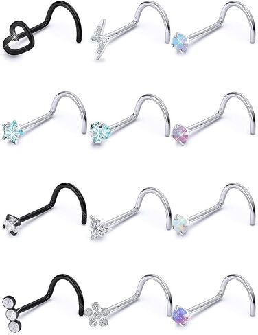 Prjndjw Opal Nose Rings Studs 20G Surgical Steel Nose Rings Studs Hypoallergenic diamond Silver Nose Piercing jewelry l shaped nose ring cubic zirconia corkscrew straight opal nose stud 2mm in Saudi Arabia