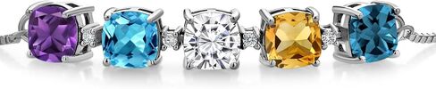 Gem Stone King 925 الفضة الاسترليني مخصصة وشخصية 5 حجر 6 مم وسادة قطع الأحجار الكريمة جوهرة الميلاد وسوار التنس الماسي الأبيض المزروع في المختبر للنساء قابل للتعديل بالكامل حتى 9 بوصة in Saudi Arabia