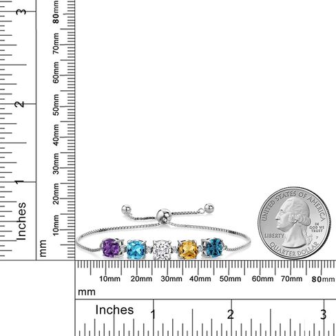 Gem Stone King 925 الفضة الاسترليني مخصصة وشخصية 5 حجر 6 مم وسادة قطع الأحجار الكريمة جوهرة الميلاد وسوار التنس الماسي الأبيض المزروع في المختبر للنساء قابل للتعديل بالكامل حتى 9 بوصة in Saudi Arabia