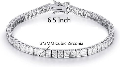 Gemsme White Gold Plated Square Bracelet for Women Classic Hypoallergenic 3.0mm Cubic Zirconia Tennis Bracelets 6.0/6.5/7.0/7.25/7.5/8.0 Inch in Kuwait