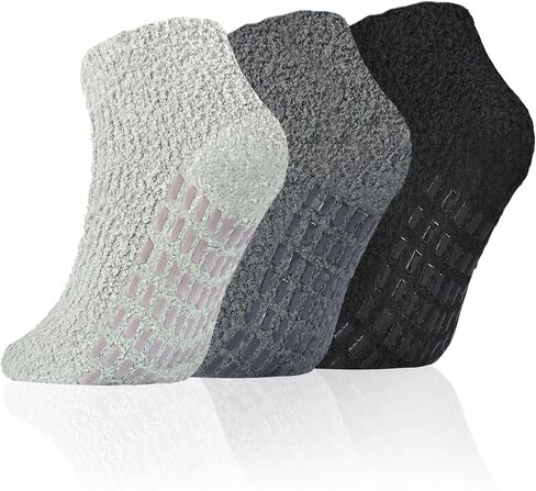 Slipper Socks Women Fuzzy Socks with Grips Men Warm Winter Non Slip Hospital Socks Youth Home Cozy Ankle Grip Socks 3/5 Pairs in Kuwait