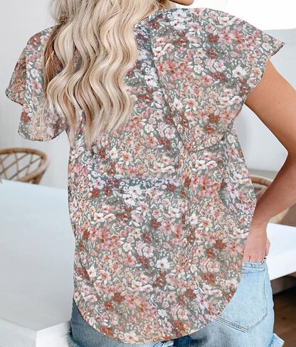 IN'VOLAND Womens Plus Size Boho Floral Print Tops Casual V Neck Short Sleeve 2023 Summer Drawstring Blouses Shirts in Saudi Arabia