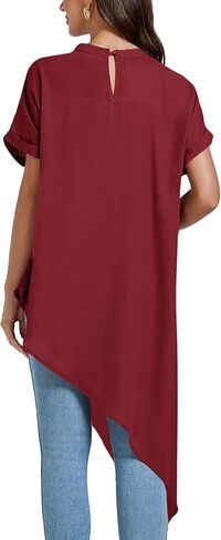 LYANER Women's Casual Mock Neck Short Sleeve Irregular Hem Loose Blouse Long Shirt Top in Kuwait
