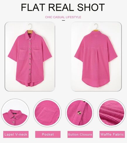 Dokotoo Womens Waffle Knit Tops Casual 3/4 Bell Sleeve Button Down Shirts Lapel V Neck Dressy Blouses with Pocket in Saudi Arabia