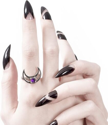 Rhea Moon Ring by Rogue+Wolf Halloween Silver Engagement Promise Crystal Wedding Rings for Women, Gothic Witch Y2K Jewelry Emo Goth Accessories, Stackable Boho Aesthetics for Teen Girls, Grunge Anime Indie Dainty Stainless Steel Witchy Creepy Gift in Saudi Arabia